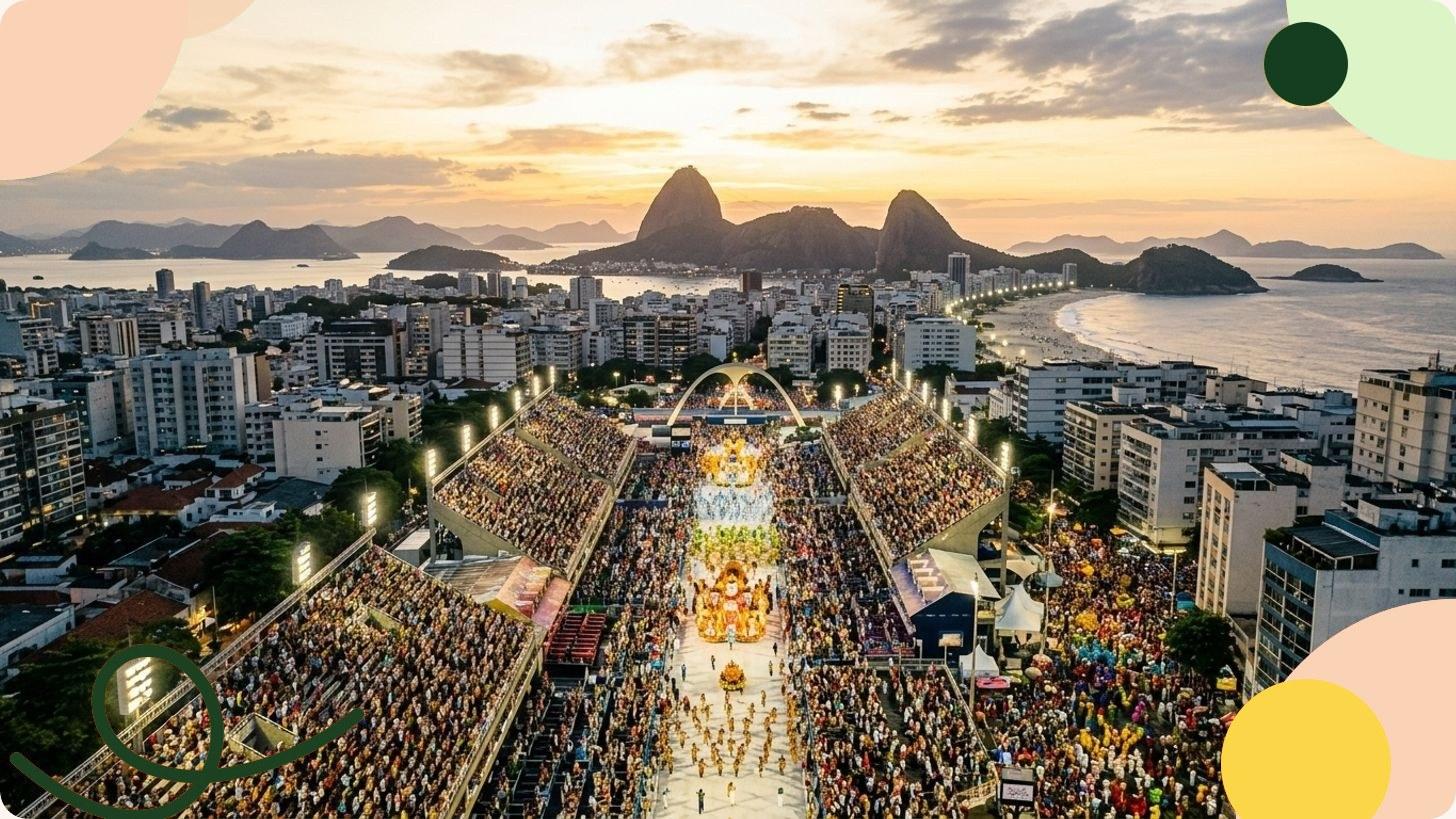Danseuses en costumes colorés et plumés défilant au Carnaval de Rio de Janeiro